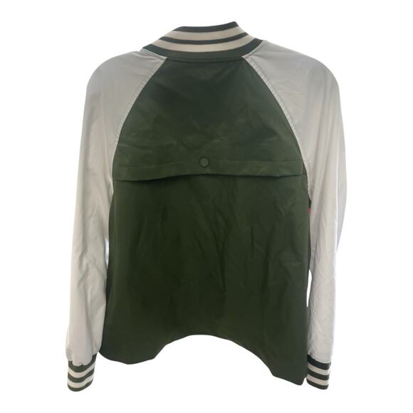Hunter for Target Varsity Bomber Jacket M Green Stripe Satin Pockets Snap Front - Picture 4 of 4
